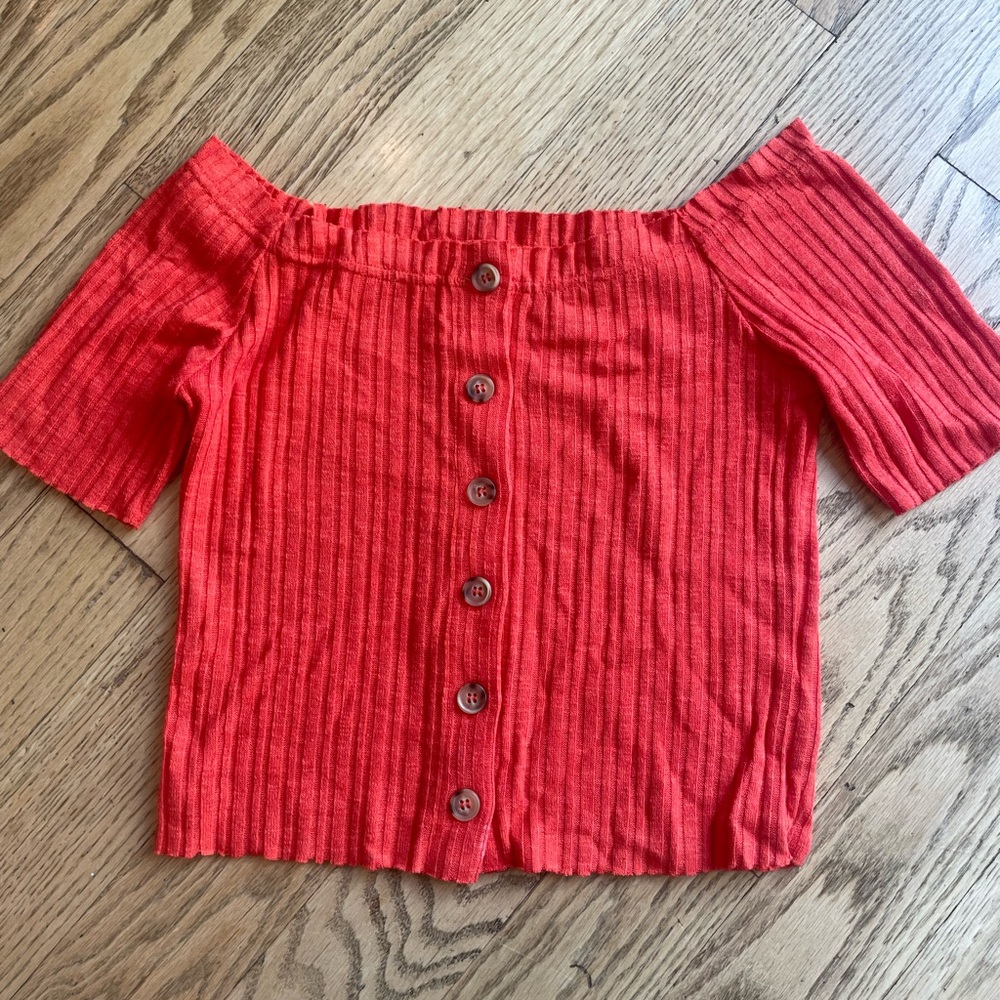 Mod On Trend Off The Shoulder Button Down Top